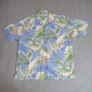 Tommy Bahama Shirt Mens Large Blue Island Zone Hawaiian Tropical Resort Camp